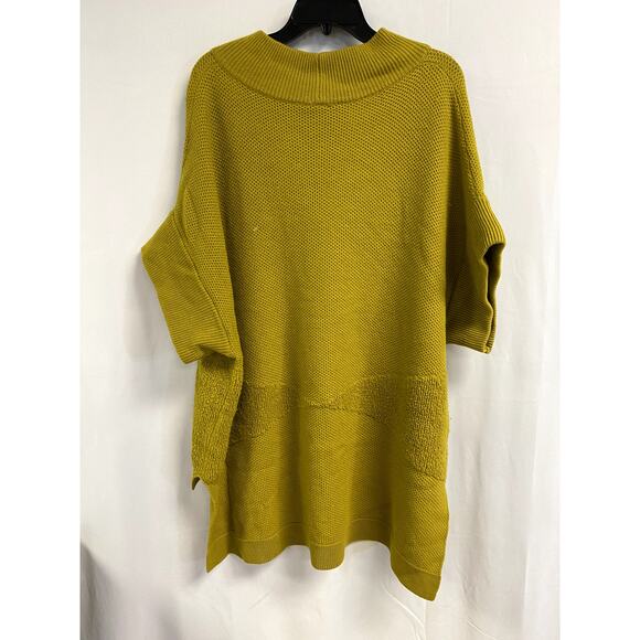 Elk Sweaters - ELK Honning Wool Turtleneck Poncho Chunky Knit Short Sleeve Green Size M/L